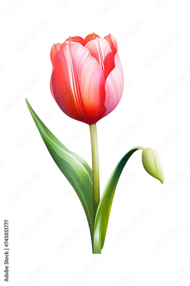 Fototapeta premium Single Red Tulip Illustration on White Background