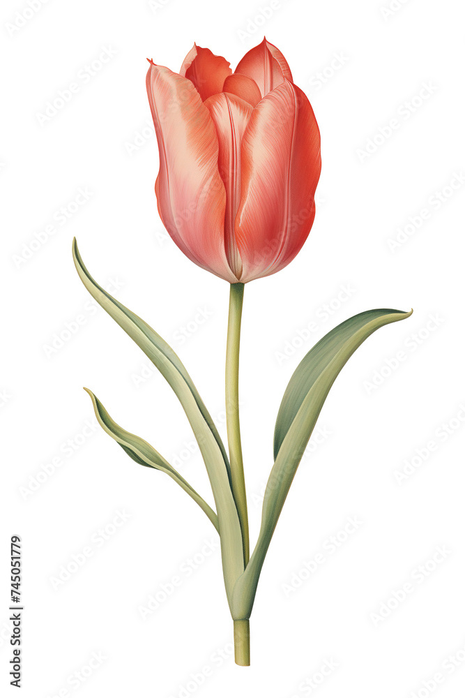 Single Red Tulip Illustration on White Background Single Red Tulip Illustration on White Background