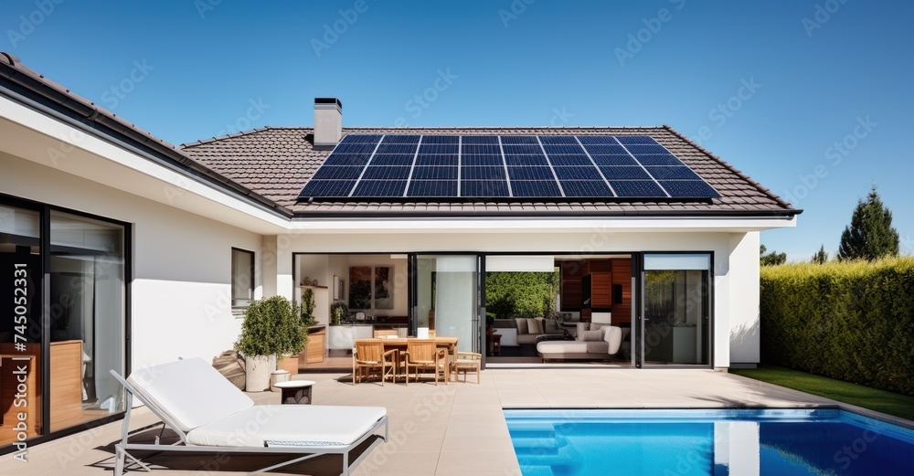 Fototapeta premium Modern home with solar panels for sustainability