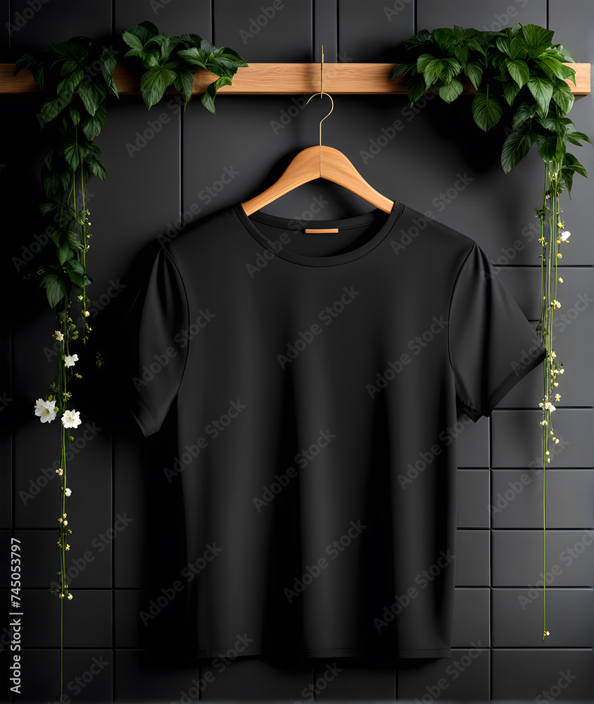 Black hanging t-shirt mockup created with Ai Black hanging t-shirt mockup created with Ai