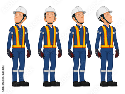set of workers are looking something at high
