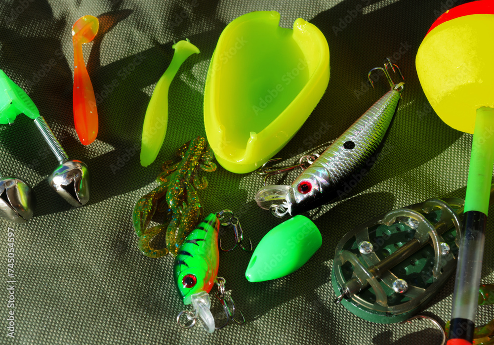 Ταπετσαρία Fishing gear on a tarpaulin background.