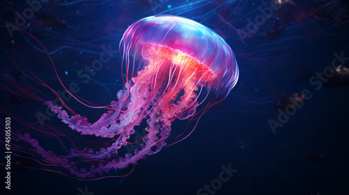 Glowing Jellyfish in the Deep Sea A Surreal