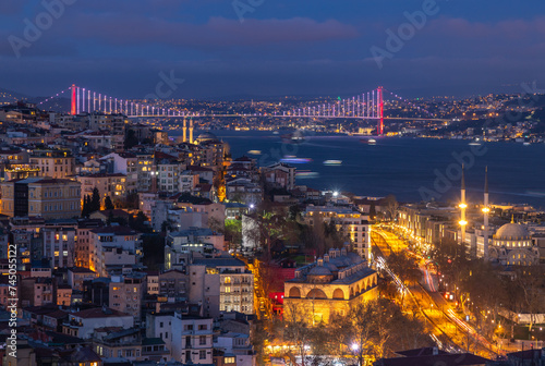 Beyoglu District and Bosphorus Bridge at Night