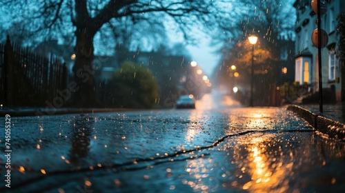 rain sky scene  accentuated by the subtle and gentle light of a misty night  evoking a sense of tranquility and intimacy in the midst of rainfall