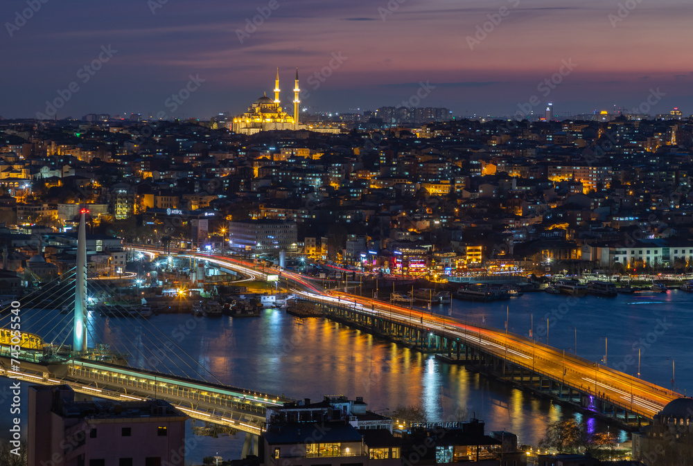 Ataturk Bridge and Yavuz Sultan Selim Mosque at Night