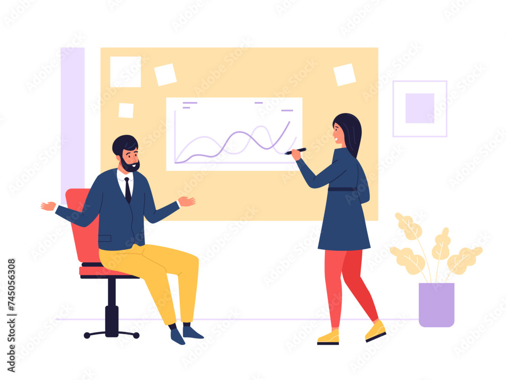 Fototapeta premium Office workers at workplace. Vector of workplace