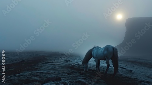 amazing Photography of iceland landscape,iceland ponies,sunrise,fog,soft light,vignette,ultrarealistic © paisorn