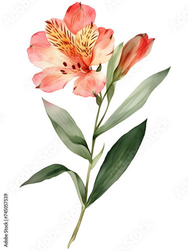 Alstroemeria  Peruvian Lily  flower Minimal watercolor on white background