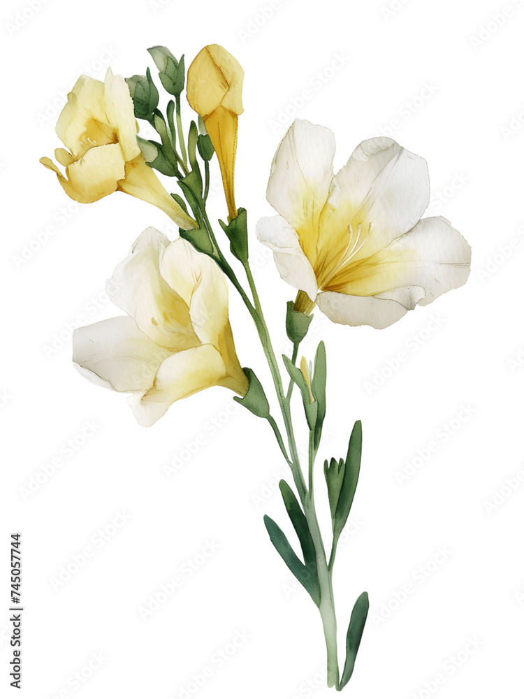 Freesia white flower Minimal watercolor on white background Freesia white flower Minimal watercolor on white background