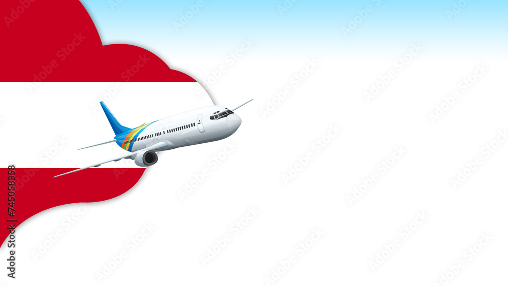 Fototapeta premium 3d illustration plane with Austria flag background for business and travel design