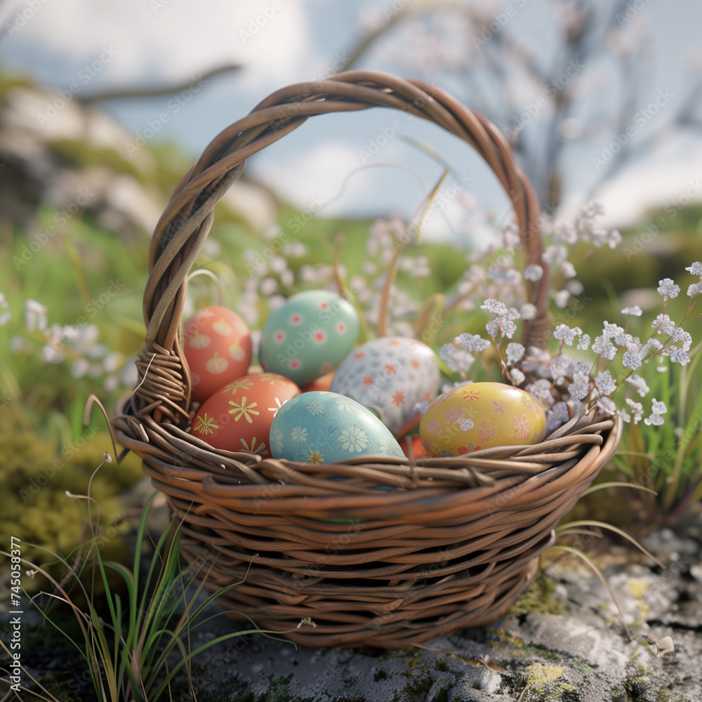 easter eggs in a basket easter eggs in a basket