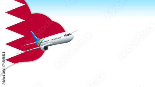 3d illustration plane with Bahrain flag background for business and travel design