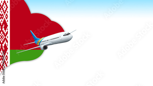 3d illustration plane with Belarus flag background for business and travel design