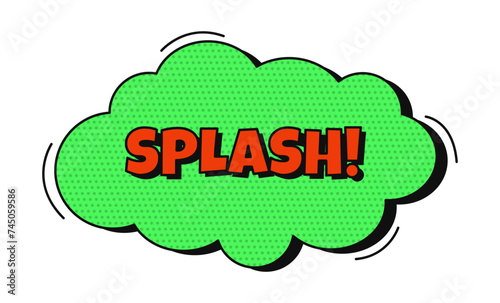 Green dialog bubble with red text. Comic speech bubble on transparent background. Comic speech bubble with text and halftone	