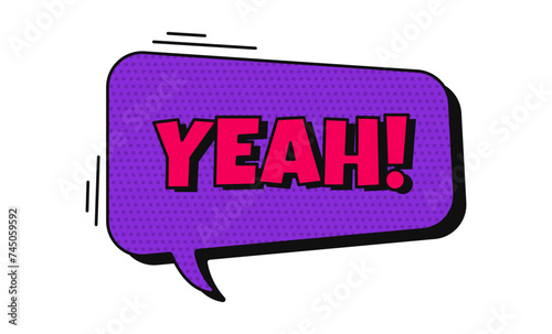 Comic speech bubbles with text and halftone. 
Violet dialog bubble with pink text. Comic speech bubble on transparent background.	