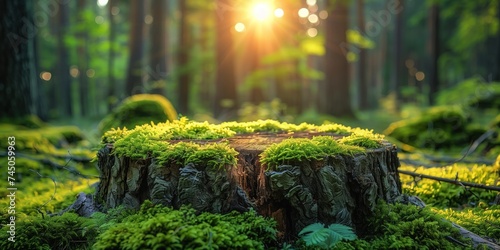 A Stump in a Spring Forest