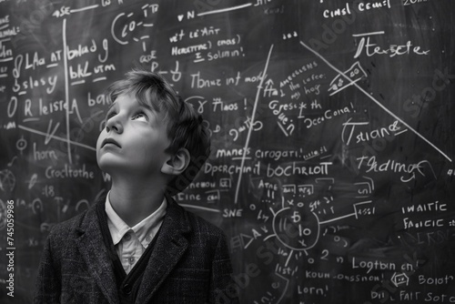 Math-a-Mania A Boy's Brain Explosion with Chalkboard Math Generative AI © Bipul Kumar