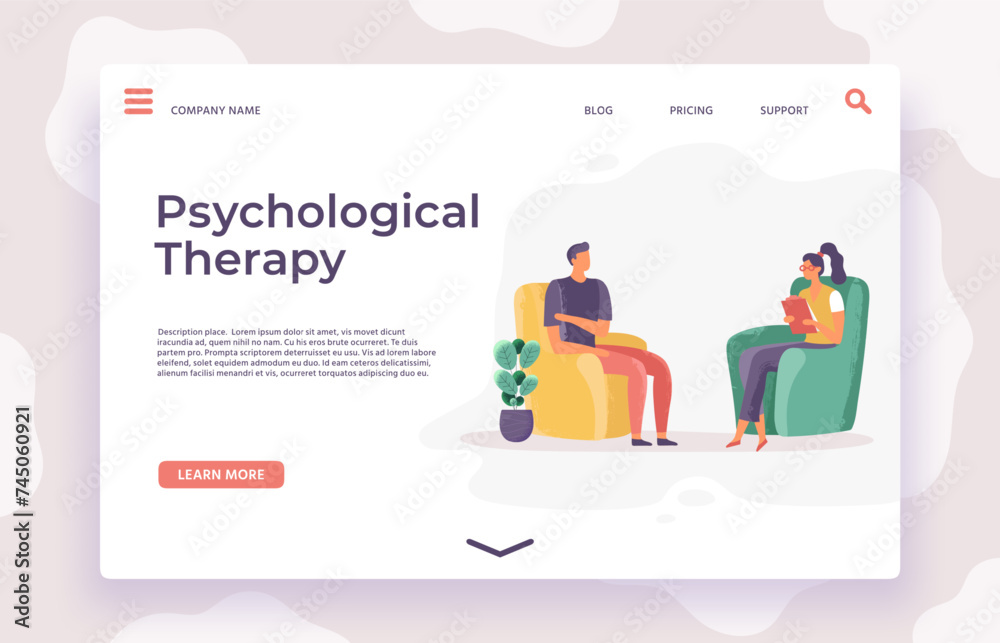 Psychological therapy landing page. Vector of therapy Psychological therapy landing page. Vector of therapy