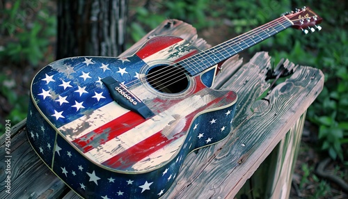 July 4th Guitar A patriotic Adidas guitar with stars and stripes Generative AI photo