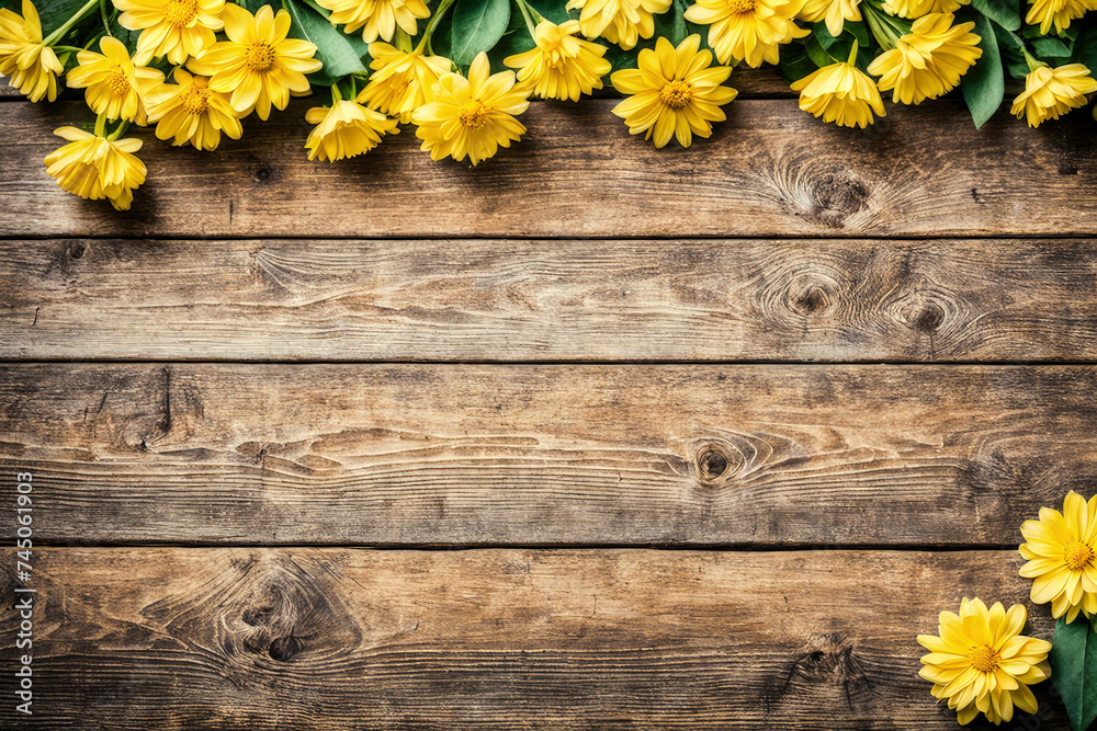 Obraz premium holiday background. yellow flower on old wooden background 