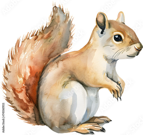 Watercolor Illustration of a Detailed Squirrel