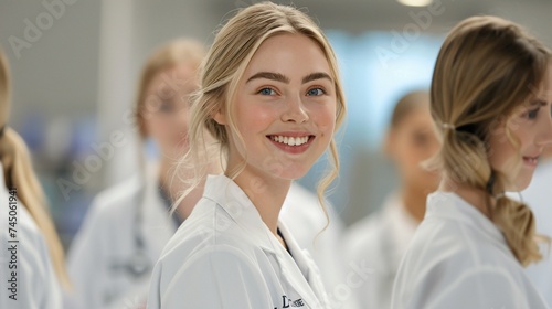 Smiling Medical Students in White Coats Generative AI