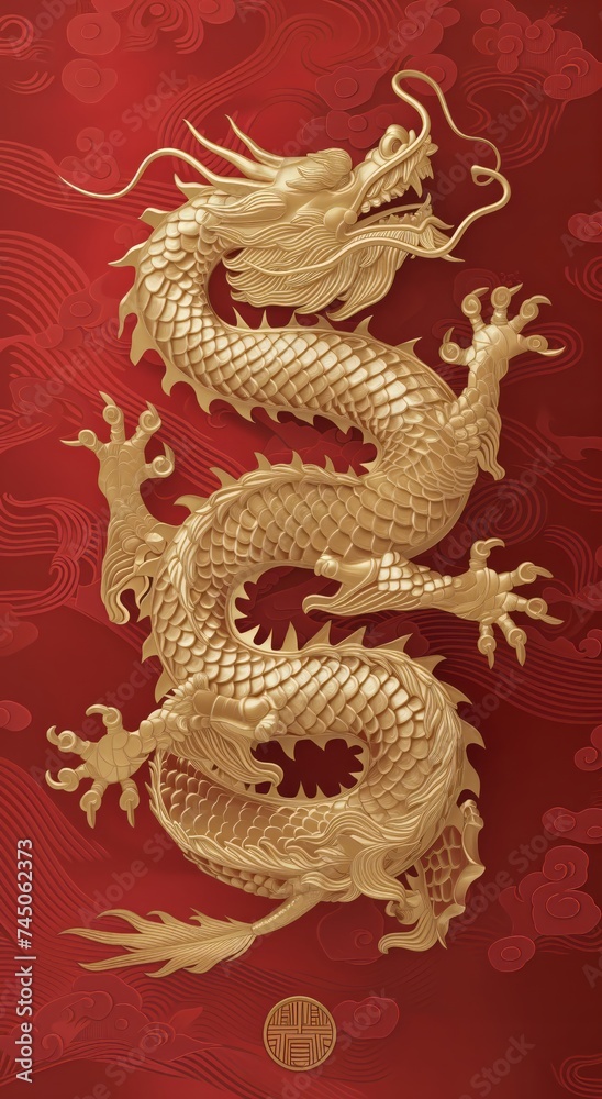 Golden dragon on a red background. Chinese New Year. Vector illustration. Golden dragon on a red background. Chinese New Year. Vector illustration.