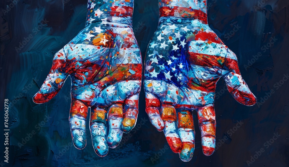 Painted Hands Holding a Flag A Colorful and Creative Expression of Patriotism Generative AI