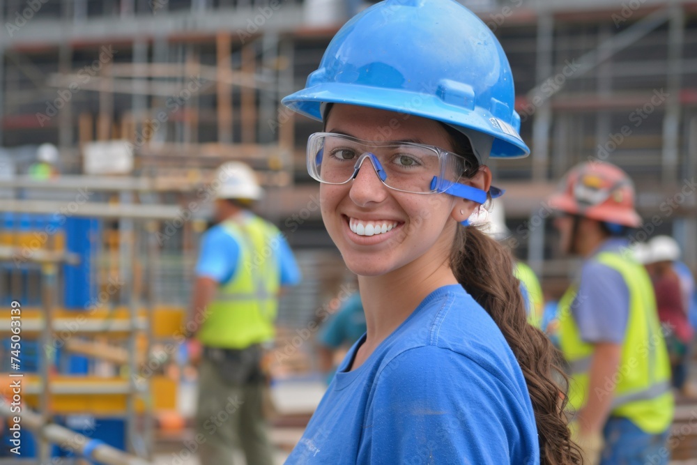Hard Hat Heroine A Blue-Eyed Smile in a Construction Zone Generative AI Hard Hat Heroine A Blue-Eyed Smile in a Construction Zone Generative AI