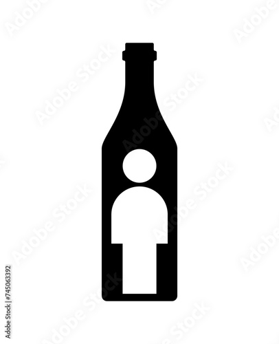 Alcoholism sign. Man and alcohol bottle icon. Concept illustration of logo Human and wine. Incurable disease