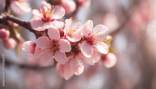 Blossoming cherry branch in soft focus