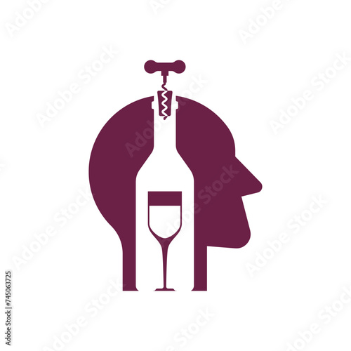 Alcoholism sign. Man and alcohol bottle icon. Concept illustration of logo Human and wine. Incurable disease