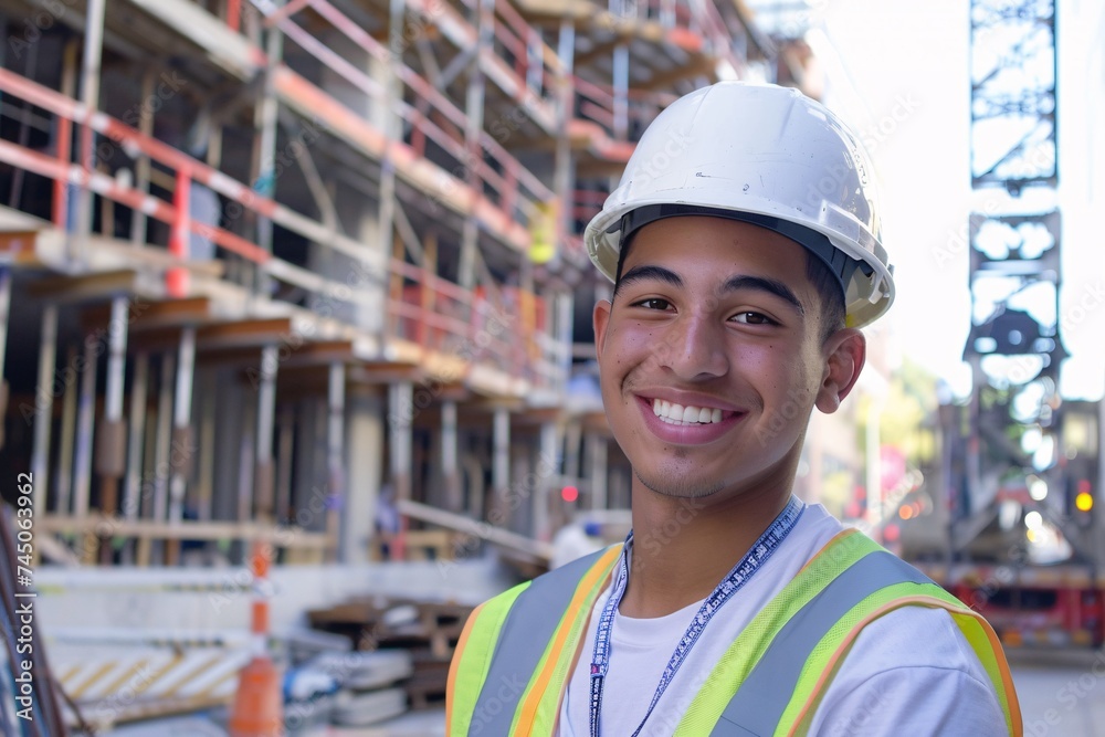 Smiling Construction Worker in Safety Vest Generative AI Smiling Construction Worker in Safety Vest Generative AI