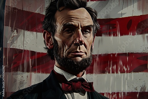 Abraham Lincoln's Face on a Flag Generative AI photo