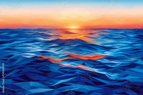 Sunset Serenade Ocean Waves and the Setting Sun Generative AI