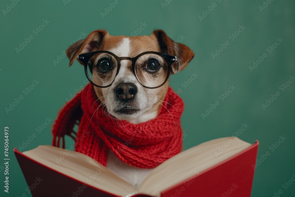 Winter Warmth A Cute Pug in Glasses and a Red Scarf Generative AI