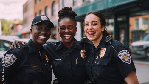 Police officer smiling with his team 