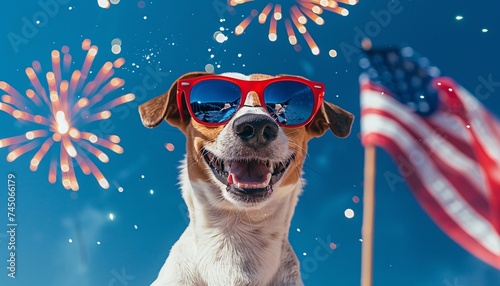 Red Sunglasses and Flag Background A Fun and Festive Photo Generative AI