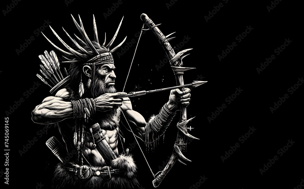 Fototapeta premium Ancient hunter with bow and arrow