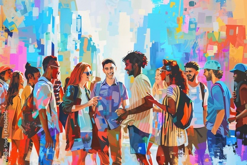 Summer Vibes A Colorful Street Scene with People in Sunglasses and Funky Styles Generative AI