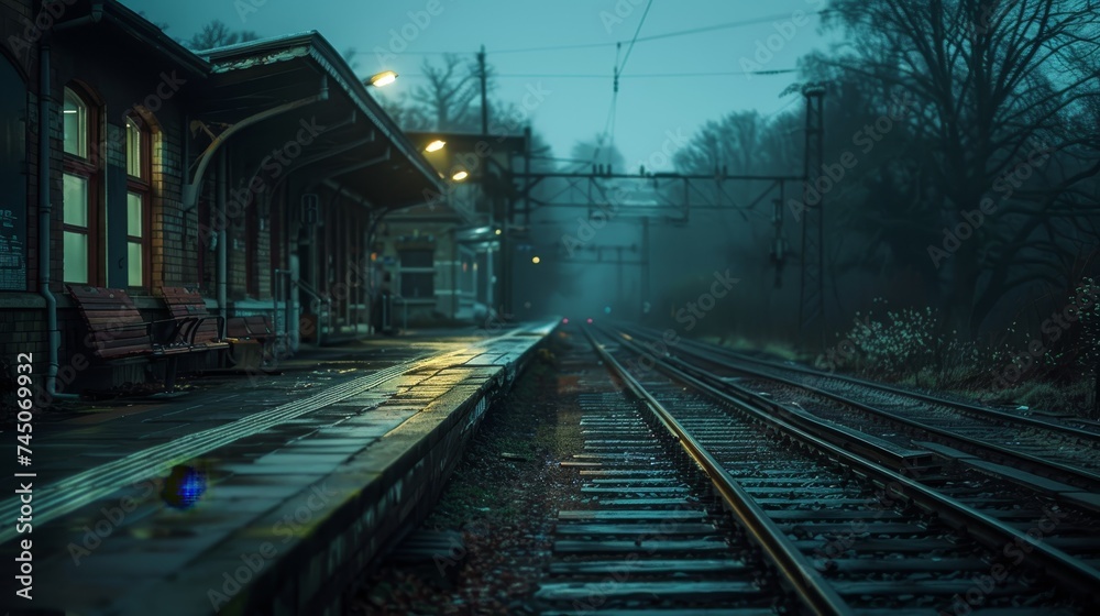 Fototapeta premium Convey the poignancy of a goodbye at an old train station, where every farewell is a story of sadness