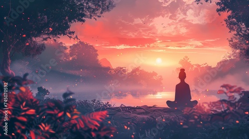 Illustrate a mindfulness meditation session, where every breath brings deeper relaxation and clarity