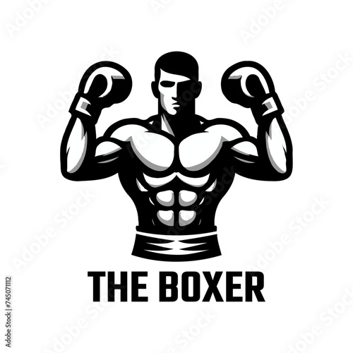 Professional boxer silhouette icon logo vector illustration.
