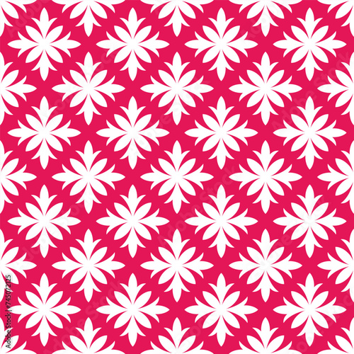 Pink seamless pattern with white abstract flowers