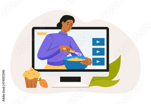 Video bloggers. Cooking education video tutorial education illustration