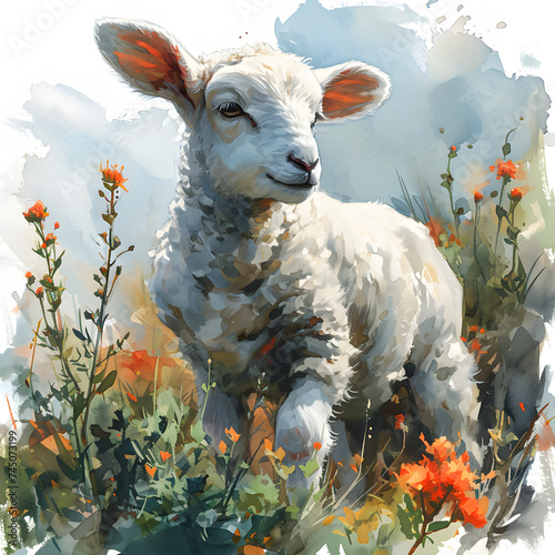 Cute Sheep in Watercolor Illustration Art