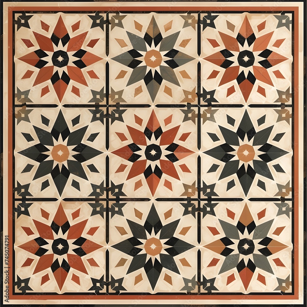 Moroccan Geometric Tile Design: Square Background - Hand Edited Generative AI