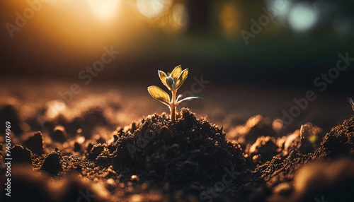 Sprout growing from the ground. Green environment and ecology