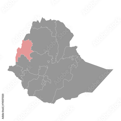 Benishangul Gumuz Region map  administrative division of Ethiopia. Vector illustration.